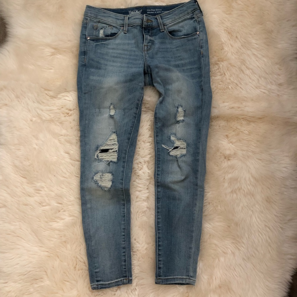 Mossimo Denim Blue Mid Rise Skinny Ripped Jeans 0